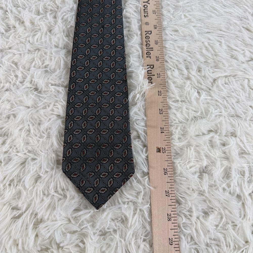 Oscar de la Renta Mens Silk Tie Gray Red Geometric Medallion Pattern Silk Tie - Picture 6 of 12